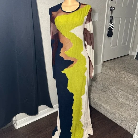 COPY - Hanifa Yellow and Black Asymmetrical Cut Out Maxi Dress-UNWORN - Picture 3 of 8